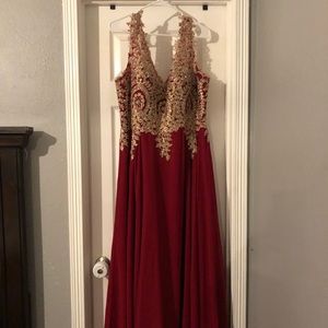Formal gown-Gold and Red/Burgundy
